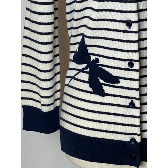 Talbots Navy Blue And White Striped Fairycore Dragonfly Crew Neck Cardigan XS - Picture 5 of 7